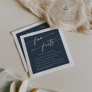 Boho Chic Dark Navy Blue Wedding Fun Fact Napkins