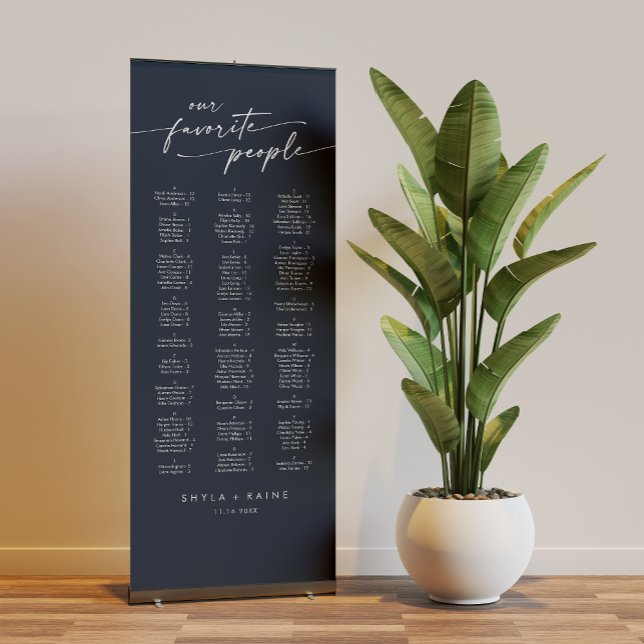 Boho Chic Dark Navy Blue Wedding Seating Chart Retractable Banner (Creator Uploaded)