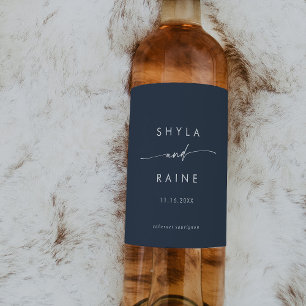 Boho Chic Dark Navy Blue Wedding Wine Labels