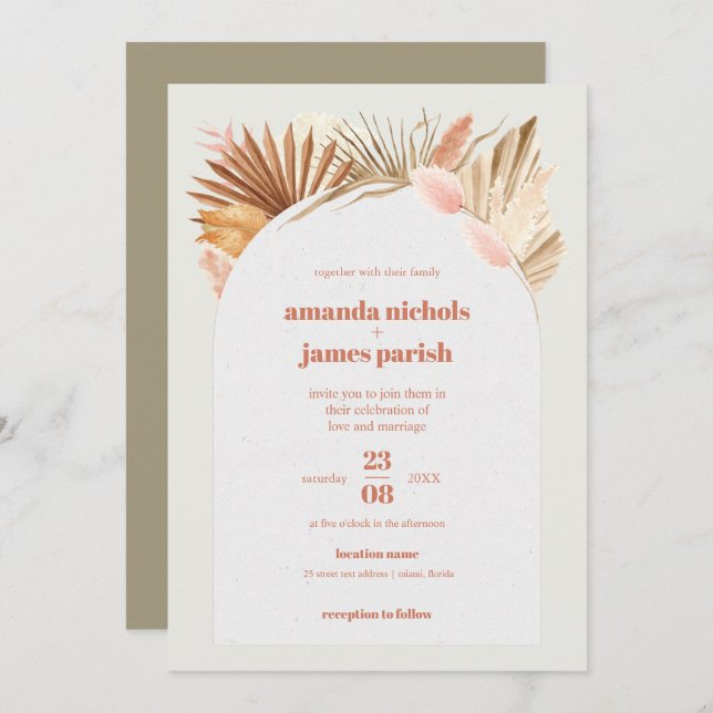 Boho Chic Desert Dried Foliage and Pampas Wedding  Save The Date (Front/Back)
