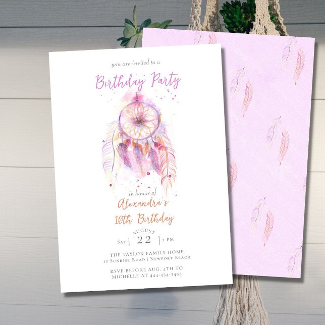 Boho Chic Dream Catcher Pink Girly Birthday Invitation (Creator Uploaded)