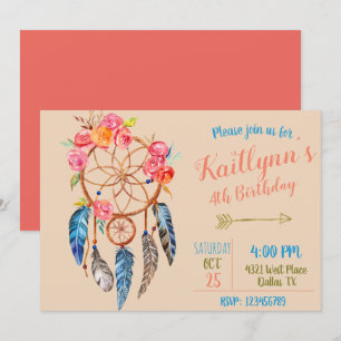 Boho chic dreamcatcher birthday invitation