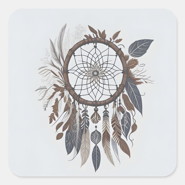 Boho Chic Dreamcatcher Earthy Toned Infused Charm Square Sticker (Front)
