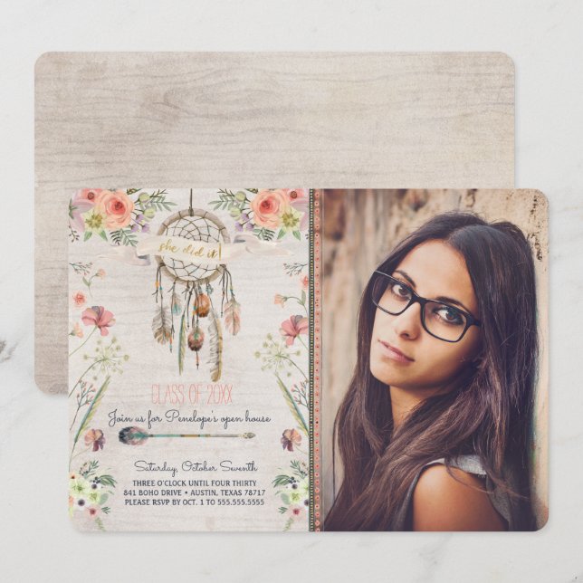 Boho Chic Dreamcatcher Graduation Party Invitation (Front/Back)