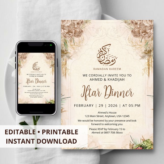 Boho Chic Dried Flower Ramadan Iftar Invitation (Creator Uploaded)