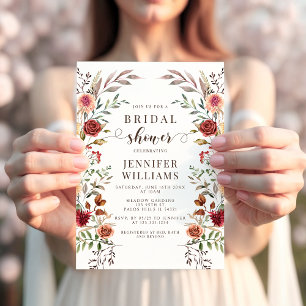 Boho Chic Dried Flowers Fall Autumn Bridal Shower Invitation