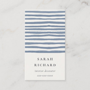 Boho Chic Dusky Blue Watercolor Hand Drawn Strips Business Card