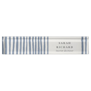 Boho Chic Dusky Blue Watercolor Hand Drawn Strips Nameplate