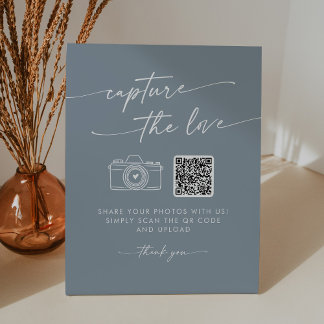 Boho Chic Dusty Blue Capture the Love Wedding Pedestal Sign