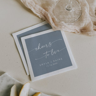 Boho Chic Dusty Blue Cheers to Love Wedding Napkin