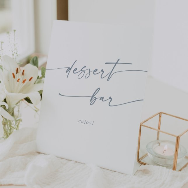Boho Chic Dusty Blue Dessert Bar Wedding Pedestal Sign (Boho Chic Dusty Blue Dessert Bar Wedding Pedestal Sign)