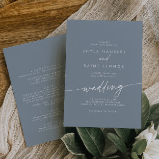 Boho Chic Dusty Blue Front and Back Wedding Invitation