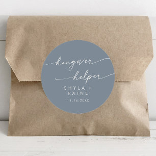 Boho Chic Dusty Blue Hangover Helper Favour Classic Round Sticker