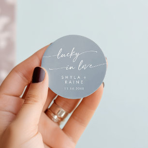 Boho Chic Dusty Blue Lucky In Love Favour Classic Round Sticker