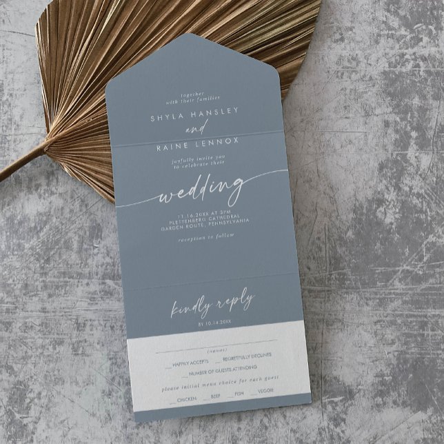 Boho Chic Dusty Blue Meal Choice RSVP Wedding All In One Invitation (Creator Uploaded)
