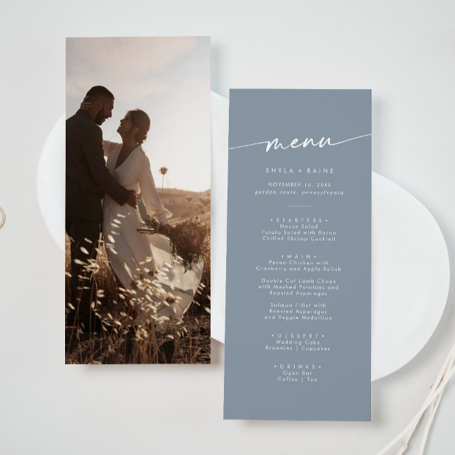 Boho Chic Dusty Blue Photo Wedding Menu (Creator Uploaded)