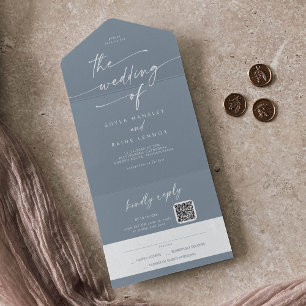 Boho Chic Dusty Blue QR Code Mail In Wedding All In One Invitation
