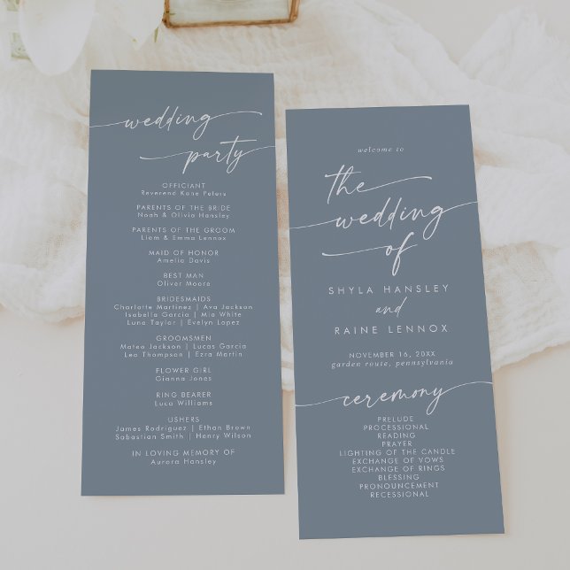 Boho Chic Dusty Blue Tea Length Wedding Programme (Creator Uploaded)