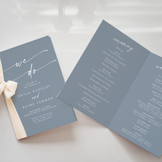 Boho Chic Dusty Blue We Do Folded Wedding Programme (Creator Uploaded)