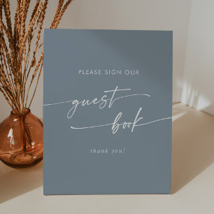 Boho Chic Dusty Blue Wedding Guest Book Pedestal Sign