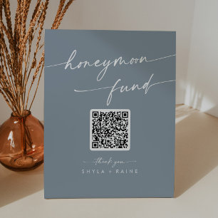 Boho Chic Dusty Blue Wedding Honeymoon Fund Pedestal Sign