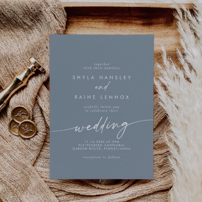 Boho Chic Dusty Blue Wedding Invitation (Creator Uploaded)