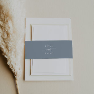 Boho Chic Dusty Blue Wedding Invitation Belly Band