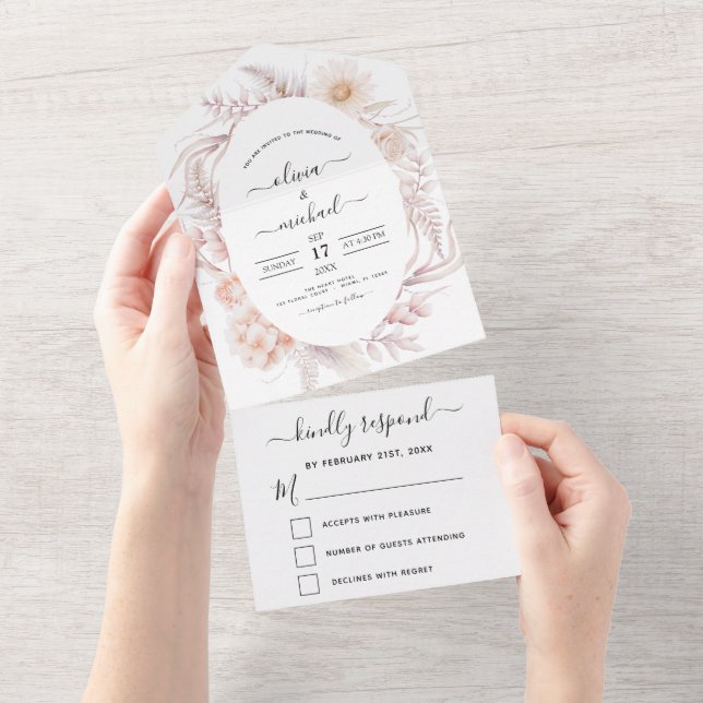 Boho Chic Dusty Pink Desert Wedding All In One Invitation (Tearaway)