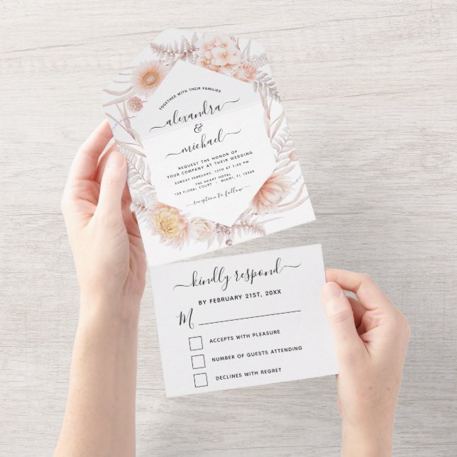 Boho Chic Dusty Pink Desert Wedding RSVP All In One Invitation (Tearaway)