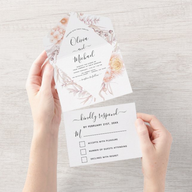 Boho Chic Dusty Pink Desert Wedding RSVP All In One Invitation (Tearaway)