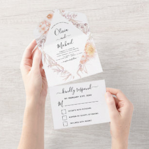 Boho Chic Dusty Pink Desert Wedding RSVP All In One Invitation