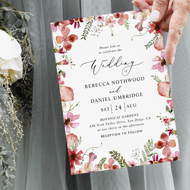 Boho Chic Dusty Pink Flowers Wedding Invitation (Creator Uploaded)