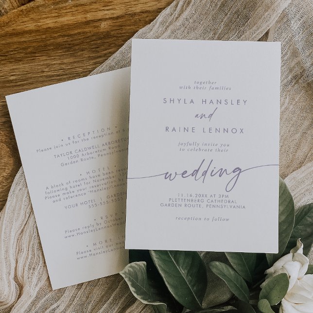 Boho Chic Dusty Purple Front and Back Wedding Invitation (Creator Uploaded)