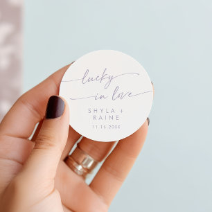Boho Chic Dusty Purple Lucky In Love Favour Classic Round Sticker
