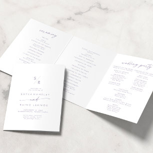 Boho Chic Dusty Purple Monogram Wedding Tri-Fold Programme