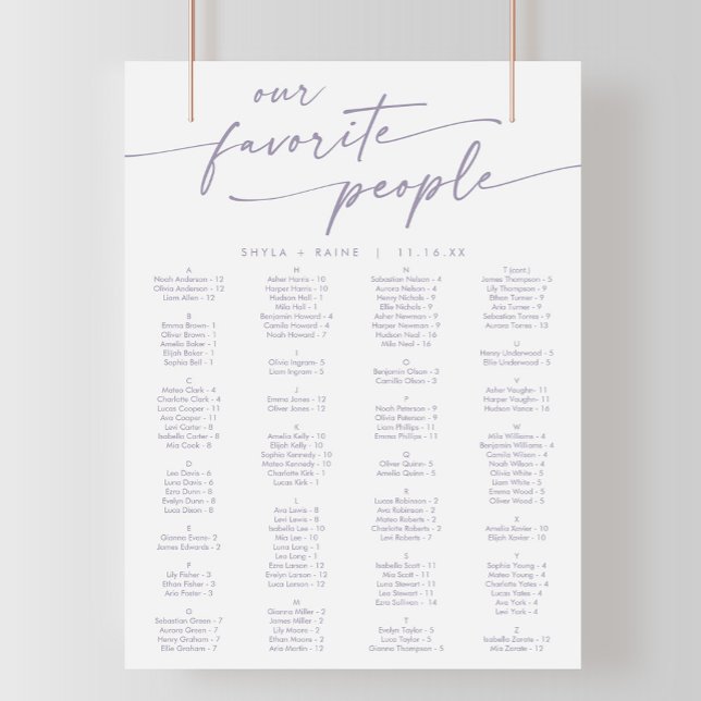 Boho Chic Dusty Purple Printable Seating Chart (Creator Uploaded)