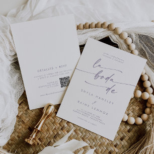 Boho Chic Dusty Purple QR Code Spanish Wedding Invitation