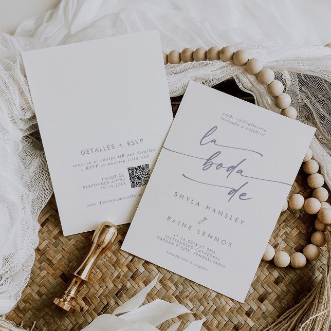 Boho Chic Dusty Purple QR Code Spanish Wedding Invitation (Creator Uploaded)