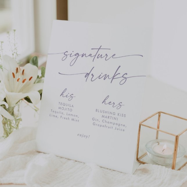 Boho Chic Dusty Purple Wedding Signature Drinks Pedestal Sign (Creator Uploaded)