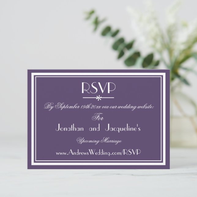 Boho Chic Dusty Purple Wedding Website RSVP Card (Standing Front)