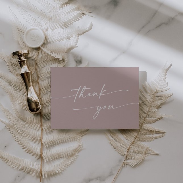 Boho Chic Dusty Rose Pink Flat Wedding Thank You Card (Creator Uploaded)