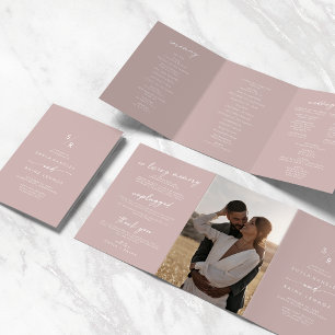Boho Chic Dusty Rose Pink Monogram Wedding Tri-Fold Programme