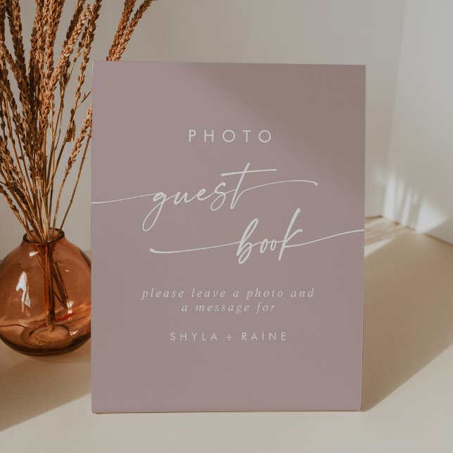 Boho Chic Dusty Rose Pink Photo Guest Book Wedding Pedestal Sign (Creator Uploaded)