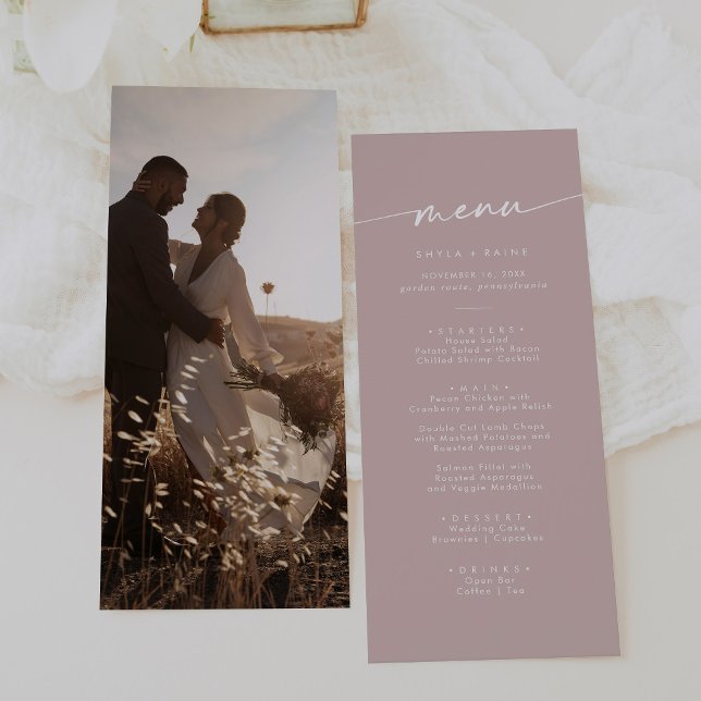 Boho Chic Dusty Rose Pink Photo Wedding Menu (Creator Uploaded)