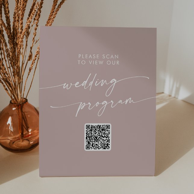 Boho Chic Dusty Rose Pink QR Code Wedding Program Pedestal Sign (Creator Uploaded)