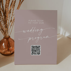 Boho Chic Dusty Rose Pink QR Code Wedding Program Pedestal Sign