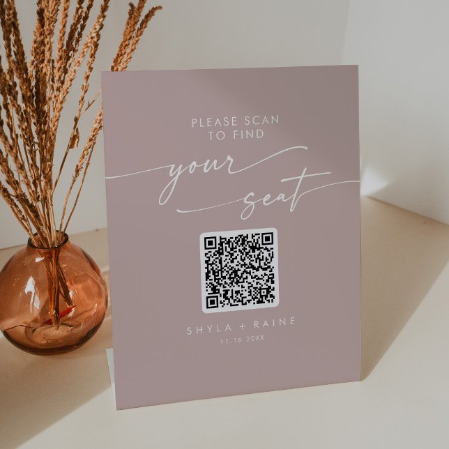 Boho Chic Dusty Rose Pink Seating Chart QR Code Pedestal Sign (Creator Uploaded)
