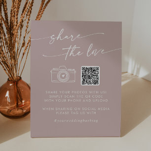 Boho Chic Dusty Rose Pink Share the Love QR Code Pedestal Sign