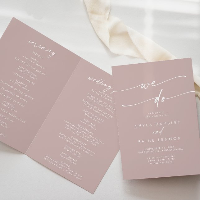 Boho Chic Dusty Rose Pink We Do Folded Wedding Programme (Creator Uploaded)