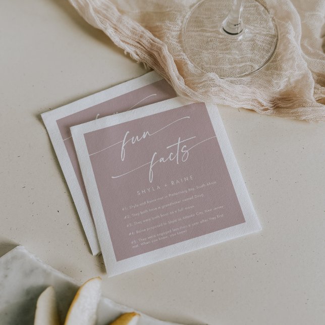 Boho Chic Dusty Rose Pink Wedding Fun Fact Napkins (Creator Uploaded)